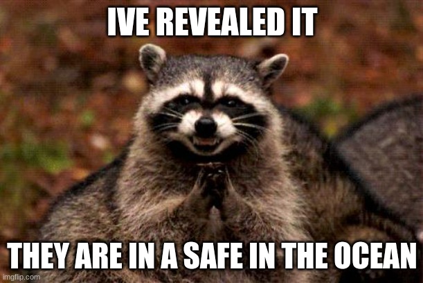 Evil Plotting Raccoon Meme | IVE REVEALED IT THEY ARE IN A SAFE IN THE OCEAN | image tagged in memes,evil plotting raccoon | made w/ Imgflip meme maker