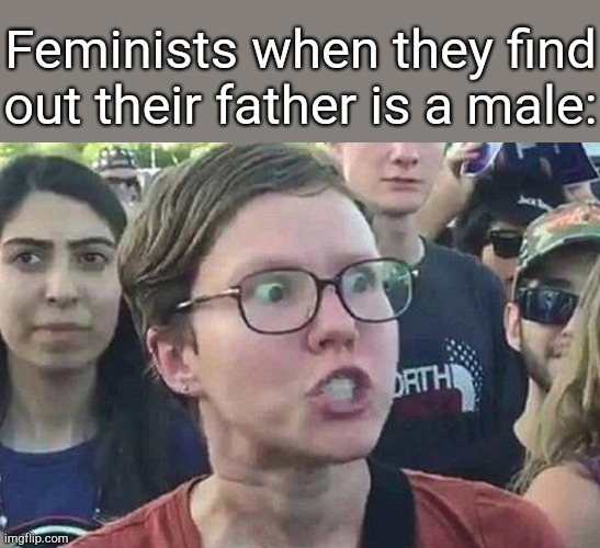 . | Feminists when they find out their father is a male: | image tagged in triggered liberal | made w/ Imgflip meme maker