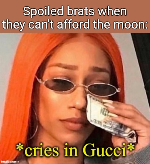 . | Spoiled brats when they can't afford the moon: | image tagged in cries in gucci | made w/ Imgflip meme maker