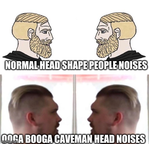 another the boys meme | NORMAL HEAD SHAPE PEOPLE NOISES; OOGA BOOGA CAVEMAN HEAD NOISES | image tagged in funny | made w/ Imgflip meme maker