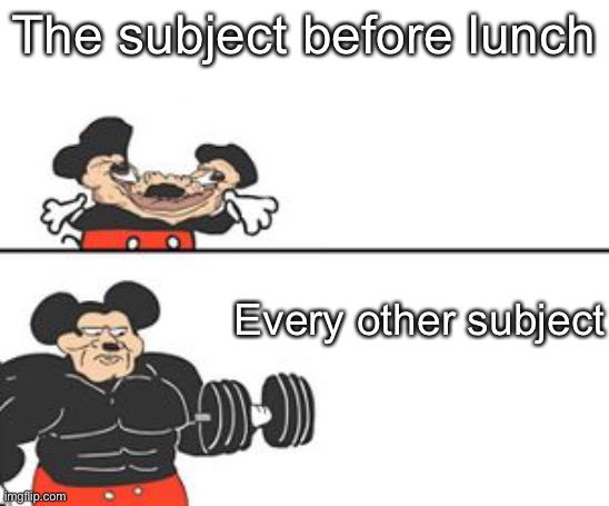 Buff Mokey | The subject before lunch; Every other subject | image tagged in buff mokey | made w/ Imgflip meme maker