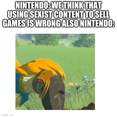 how is this game E+? | NINTENDO: WE THINK THAT USING SEXIST CONTENT TO SELL GAMES IS WRONG ALSO NINTENDO: | image tagged in video games | made w/ Imgflip meme maker