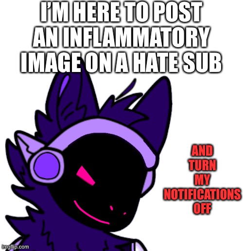 I have been challenged, this is the image I’m posting | I’M HERE TO POST AN INFLAMMATORY IMAGE ON A HATE SUB; AND TURN MY NOTIFICATIONS OFF | made w/ Imgflip meme maker