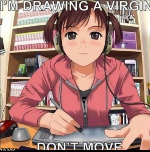 Stop right there. . .!!!!! | image tagged in virgin,anime girl,anime,drawing,memes,funny | made w/ Imgflip meme maker