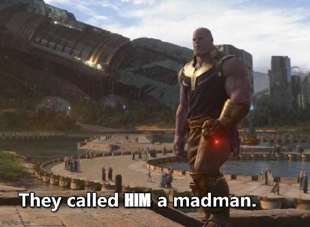 Thanos they called me a madman | HIM | image tagged in thanos they called me a madman | made w/ Imgflip meme maker