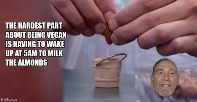 vegan chores | image tagged in vegan,almond milk | made w/ Imgflip meme maker