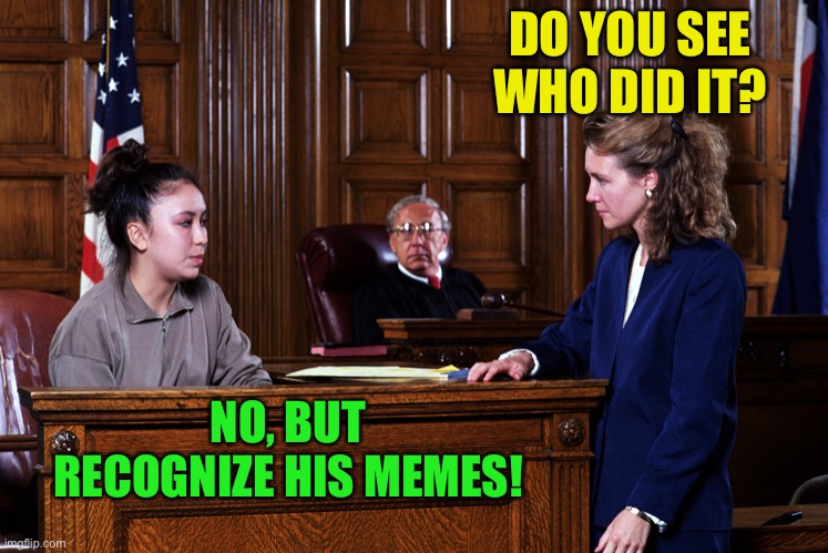 Courtroom | DO YOU SEE WHO DID IT? NO, BUT RECOGNIZE HIS MEMES! | image tagged in courtroom | made w/ Imgflip meme maker