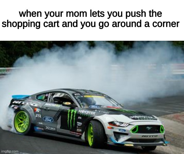 so true | when your mom lets you push the shopping cart and you go around a corner | image tagged in when | made w/ Imgflip meme maker