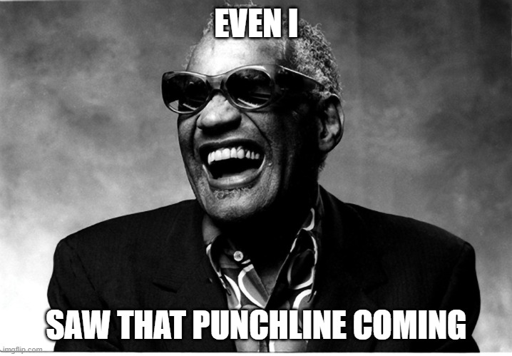 Blind man thing | EVEN I SAW THAT PUNCHLINE COMING | image tagged in blind man thing | made w/ Imgflip meme maker