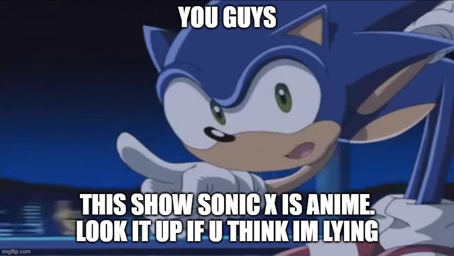 this IS anime | YOU GUYS; THIS SHOW SONIC X IS ANIME. LOOK IT UP IF U THINK IM LYING | image tagged in kids don't - sonic x | made w/ Imgflip meme maker