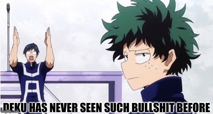 Deku Ignoring Iida | DEKU HAS NEVER SEEN SUCH BULLSHIT BEFORE | image tagged in deku ignoring iida | made w/ Imgflip meme maker