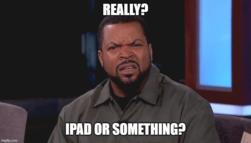 Really? Ice Cube | REALLY? IPAD OR SOMETHING? | image tagged in really ice cube | made w/ Imgflip meme maker