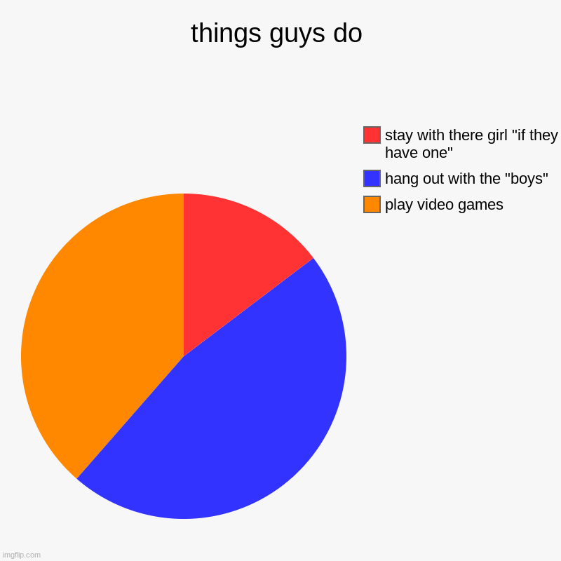 things guys do | play video games, hang out with the "boys", stay with there girl "if they have one" | image tagged in charts,pie charts | made w/ Imgflip chart maker