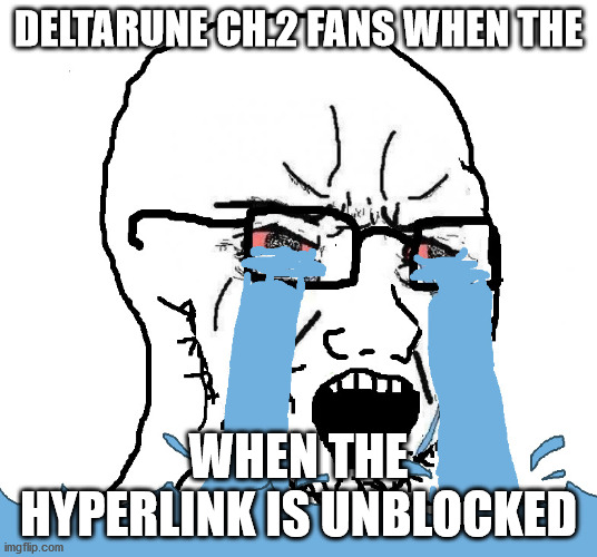 Wojack Crying Nooo! | DELTARUNE CH.2 FANS WHEN THE; WHEN THE HYPERLINK IS UNBLOCKED | image tagged in wojack crying nooo,deltarune | made w/ Imgflip meme maker
