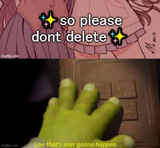 Who deleted this time? | image tagged in like that's ever gonna happen | made w/ Imgflip meme maker