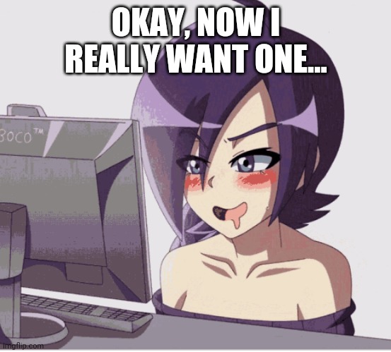 drool anime girl pc | OKAY, NOW I REALLY WANT ONE... | image tagged in drool anime girl pc | made w/ Imgflip meme maker