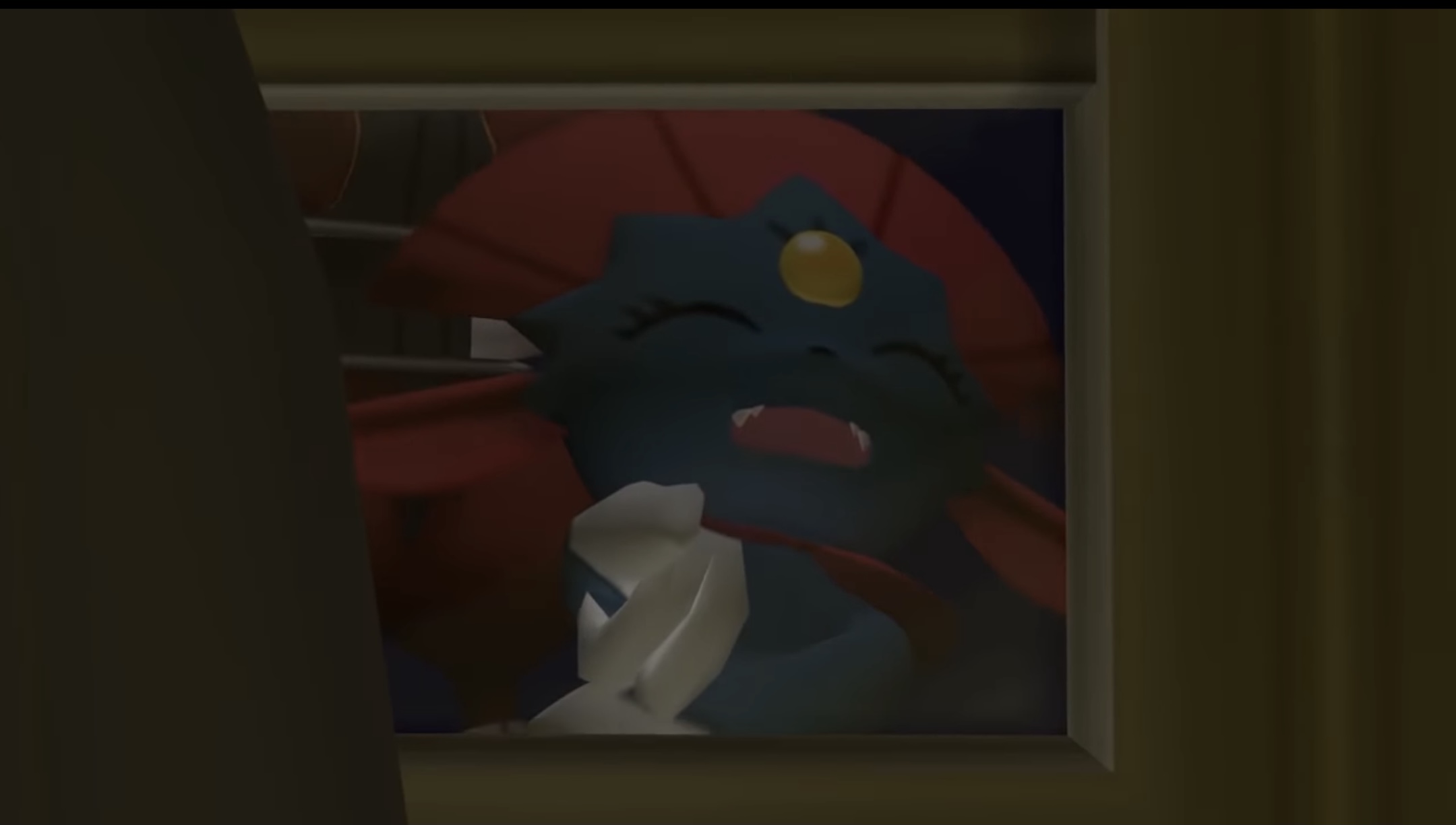 Weavile laughing through a window Blank Meme Template