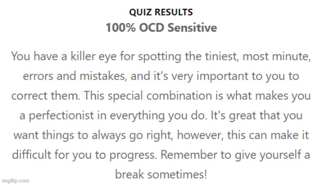 100% on a test without studying. yay | image tagged in how ocd are you,yes | made w/ Imgflip meme maker