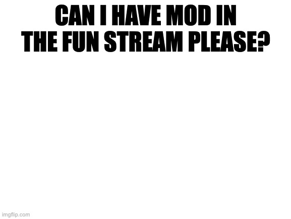 Imagine if someone posts this in imgflip stream | CAN I HAVE MOD IN THE FUN STREAM PLEASE? | image tagged in blank white template | made w/ Imgflip meme maker