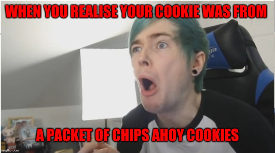 Oh no | WHEN YOU REALISE YOUR COOKIE WAS FROM; A PACKET OF CHIPS AHOY COOKIES | image tagged in dantdm sour,chips ahoy | made w/ Imgflip meme maker