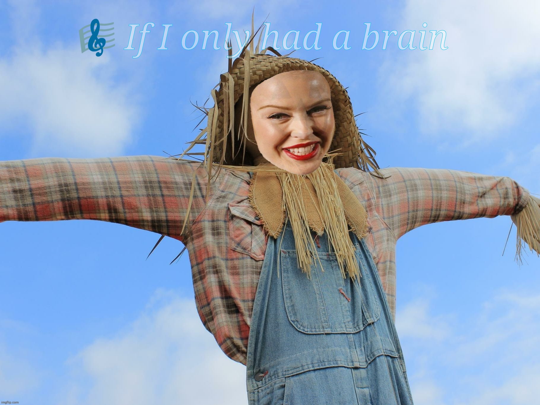 Straw Man Fricassée,,, | 🎼 If I only had a brain | image tagged in kylie strawman,kylie minogue,straw man fallacy,scrarecrow,kylieminoguesucks,the wizard of oz | made w/ Imgflip meme maker