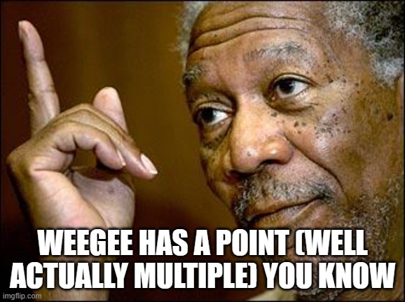 This Morgan Freeman | WEEGEE HAS A POINT (WELL ACTUALLY MULTIPLE) YOU KNOW | image tagged in this morgan freeman | made w/ Imgflip meme maker