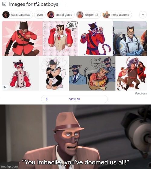 TEAM FORTRESS 2 GOT THE CATBOY CURSE NOOOOOO | image tagged in oh wow are you actually reading these tags | made w/ Imgflip meme maker