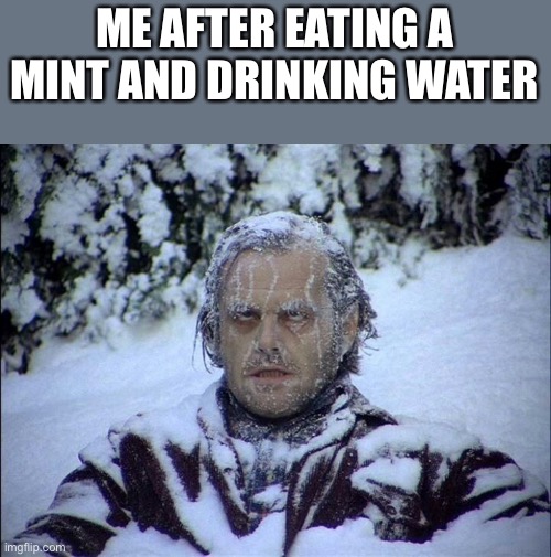 Frozen | ME AFTER EATING A MINT AND DRINKING WATER | image tagged in freezing jack | made w/ Imgflip meme maker