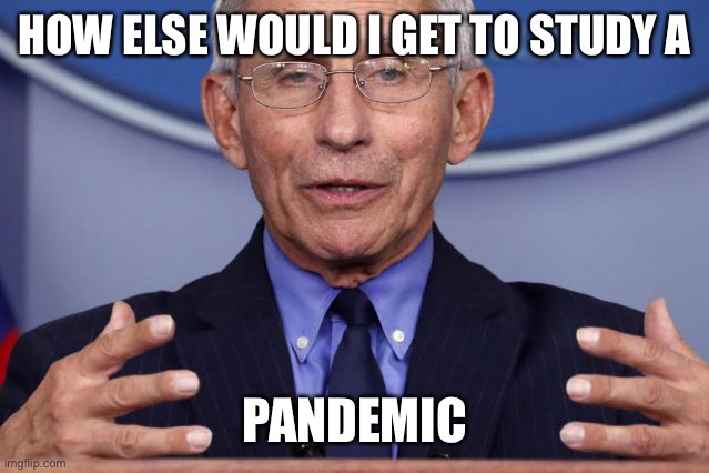 Dr. Anthony fauci | HOW ELSE WOULD I GET TO STUDY A PANDEMIC | image tagged in dr anthony fauci | made w/ Imgflip meme maker