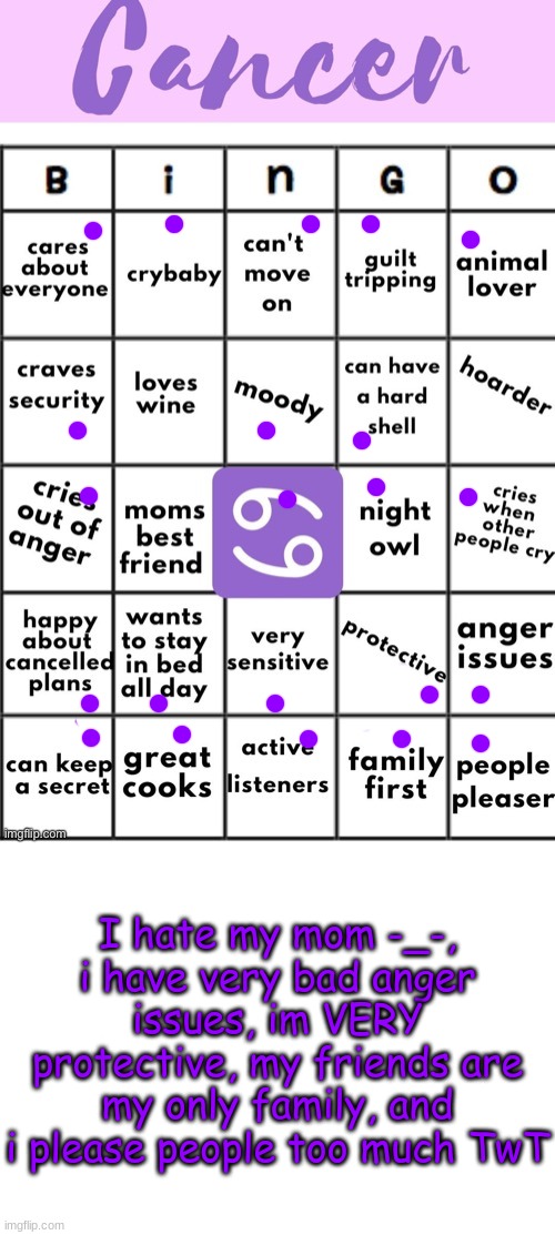 i also never sleep qwq | I hate my mom -_-, i have very bad anger issues, im VERY protective, my friends are my only family, and i please people too much TwT | image tagged in wight | made w/ Imgflip meme maker