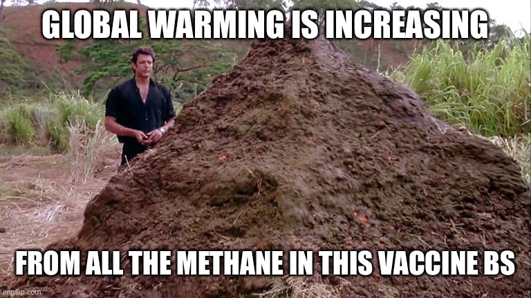 Big pile of bullshit | GLOBAL WARMING IS INCREASING FROM ALL THE METHANE IN THIS VACCINE BS | image tagged in big pile of bullshit | made w/ Imgflip meme maker