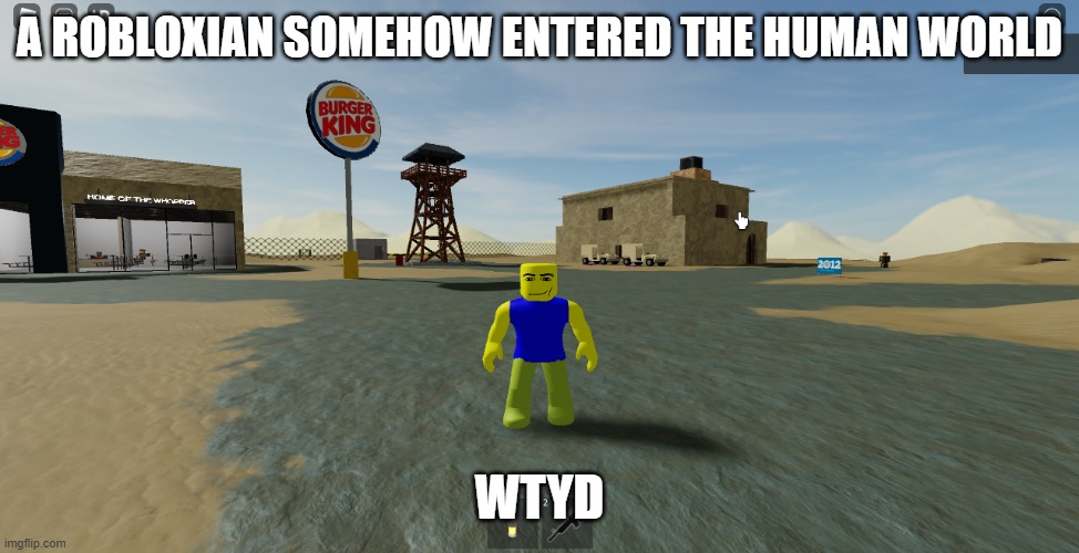 modernized noob | A ROBLOXIAN SOMEHOW ENTERED THE HUMAN WORLD; WTYD | image tagged in modernized noob | made w/ Imgflip meme maker