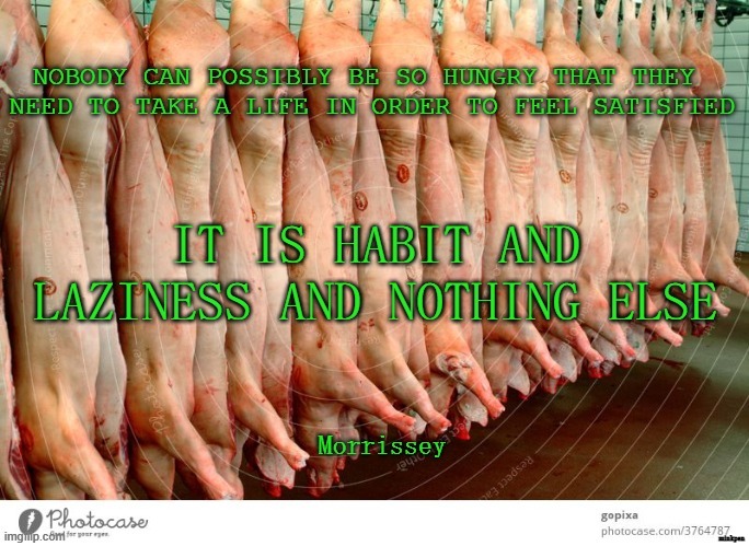 Habit |  minkpen | image tagged in vegan,bacon,sausages,hamburger,dairy,eggs | made w/ Imgflip meme maker