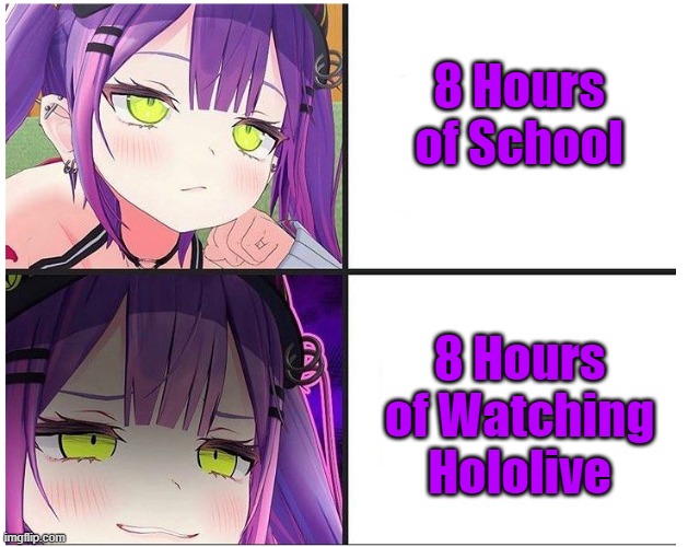 idk something | 8 Hours of School; 8 Hours of Watching Hololive | image tagged in yes | made w/ Imgflip meme maker