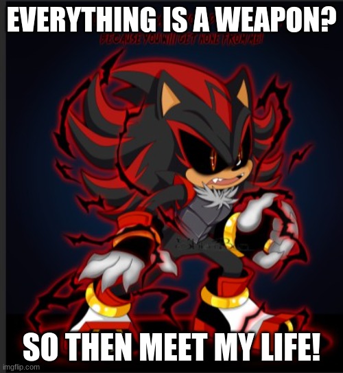 Dark Shadow | EVERYTHING IS A WEAPON? SO THEN MEET MY LIFE! | image tagged in shadowthehedgehog | made w/ Imgflip meme maker