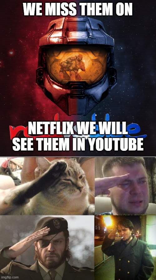 best stuff i have watched | WE MISS THEM ON; NETFLIX WE WILL SEE THEM IN YOUTUBE | image tagged in red vs blue,ozon's salute | made w/ Imgflip meme maker