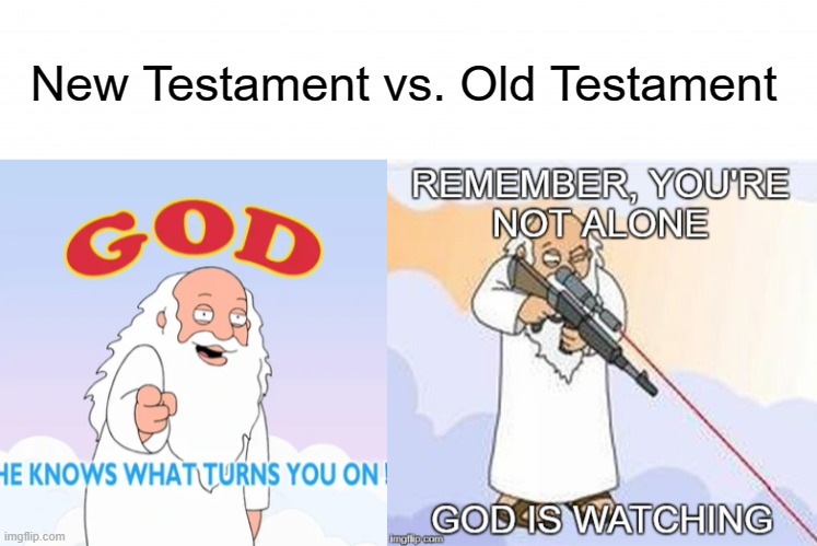 New Testament Vs. Old Testament |  New Testament vs. Old Testament | image tagged in the bible,god,family guy | made w/ Imgflip meme maker