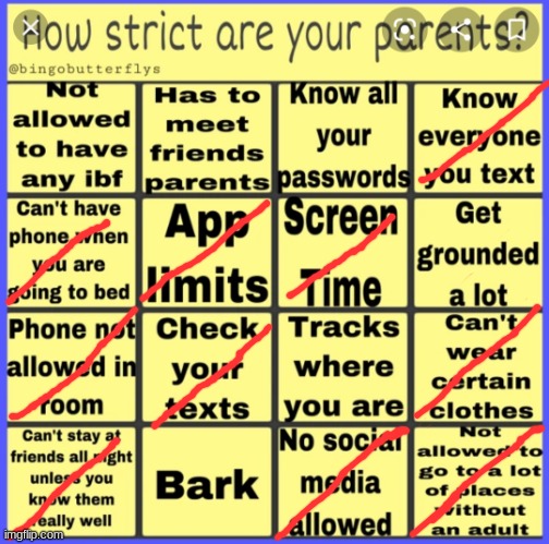 Strict parent bingo | image tagged in strict parent bingo | made w/ Imgflip meme maker