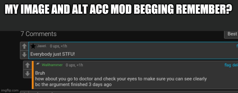 MY IMAGE AND ALT ACC MOD BEGGING REMEMBER? | made w/ Imgflip meme maker