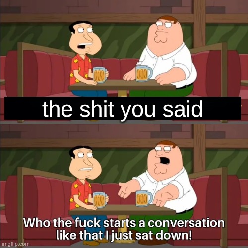Who the f**k starts a conversation like that I just sat down! | the shit you said | image tagged in who the f k starts a conversation like that i just sat down | made w/ Imgflip meme maker