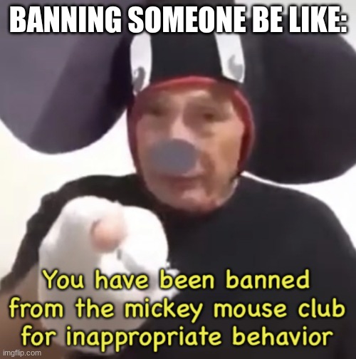 Banned From The Mickey Mouse Club | BANNING SOMEONE BE LIKE: | image tagged in banned from the mickey mouse club | made w/ Imgflip meme maker