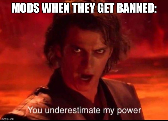 You underestimate my power | MODS WHEN THEY GET BANNED: | image tagged in you underestimate my power | made w/ Imgflip meme maker