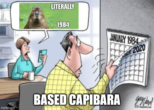 1984 capibara | BASED CAPIBARA | image tagged in funny memes,funny animals,1984,capibara | made w/ Imgflip meme maker