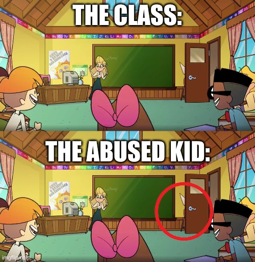 under the surface | THE CLASS:; THE ABUSED KID: | image tagged in helluva boss | made w/ Imgflip meme maker