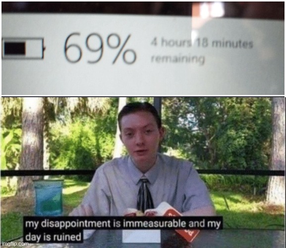 This is so disappointing | image tagged in my dissapointment is immeasurable and my day is ruined,memes,battery,69,420,funny | made w/ Imgflip meme maker