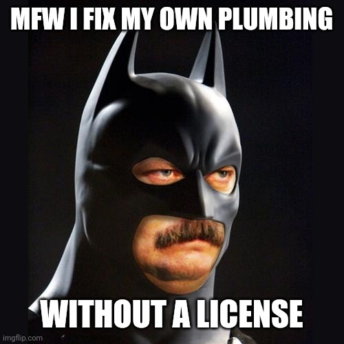 MFW I FIX MY OWN PLUMBING; WITHOUT A LICENSE | image tagged in batman | made w/ Imgflip meme maker