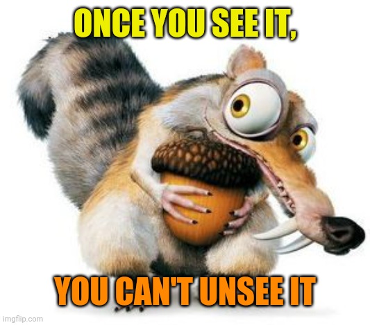 scrat weekend ice age | ONCE YOU SEE IT, YOU CAN'T UNSEE IT | image tagged in scrat weekend ice age | made w/ Imgflip meme maker