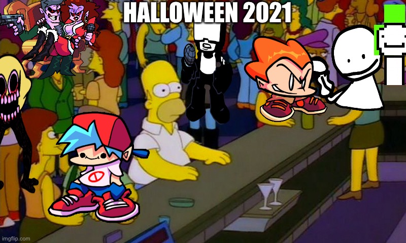 I’m imagining all the “beep bo ski do be da” happening | HALLOWEEN 2021 | image tagged in homer simpsons in bar | made w/ Imgflip meme maker