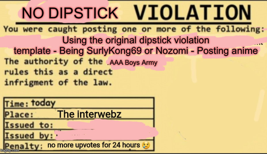 High Quality Anti-Dipstick Violation Blank Meme Template