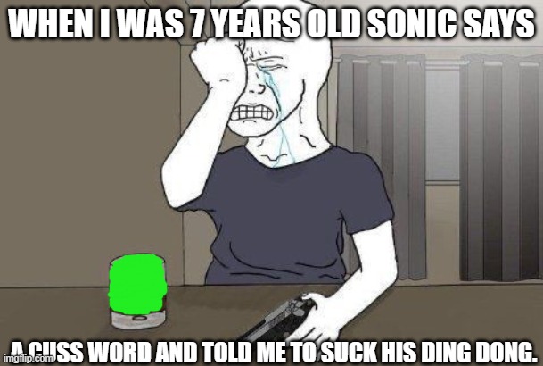 the end? | WHEN I WAS 7 YEARS OLD SONIC SAYS; A CUSS WORD AND TOLD ME TO SUCK HIS DING DONG. | image tagged in the end wojack,help,sonic the hedgehog,gaming | made w/ Imgflip meme maker